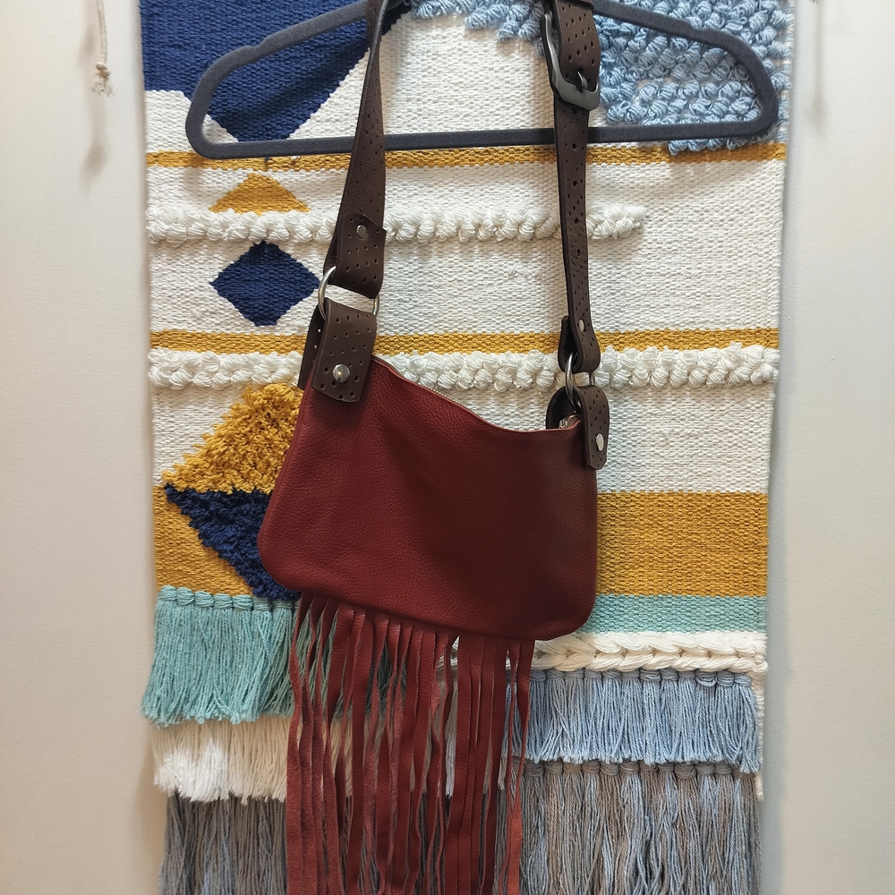 Burgundy/Brown Fringe,Leather Shoulder Bag